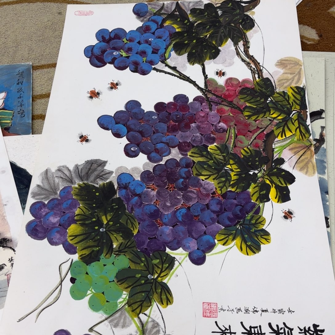 国画四尺三开卡纸作品艺