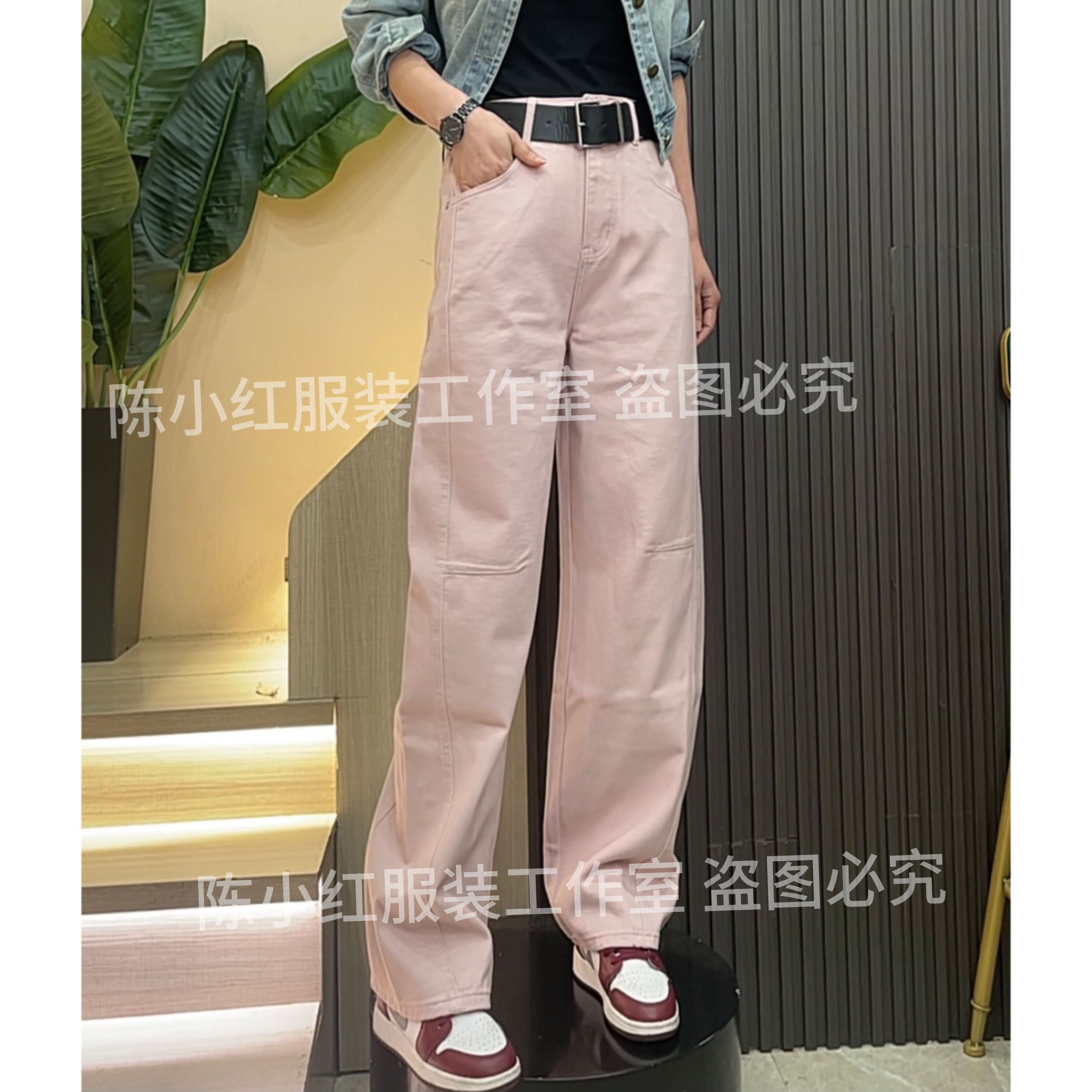 2025新款潮酷欧版粉色直筒阔腿裤牛仔裤女士