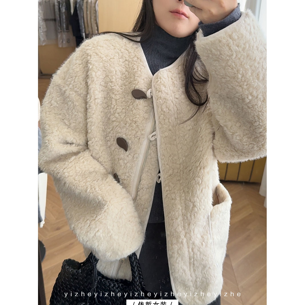“羊羔毛外套“上衣女外套”秋季女外套气质小个子短款