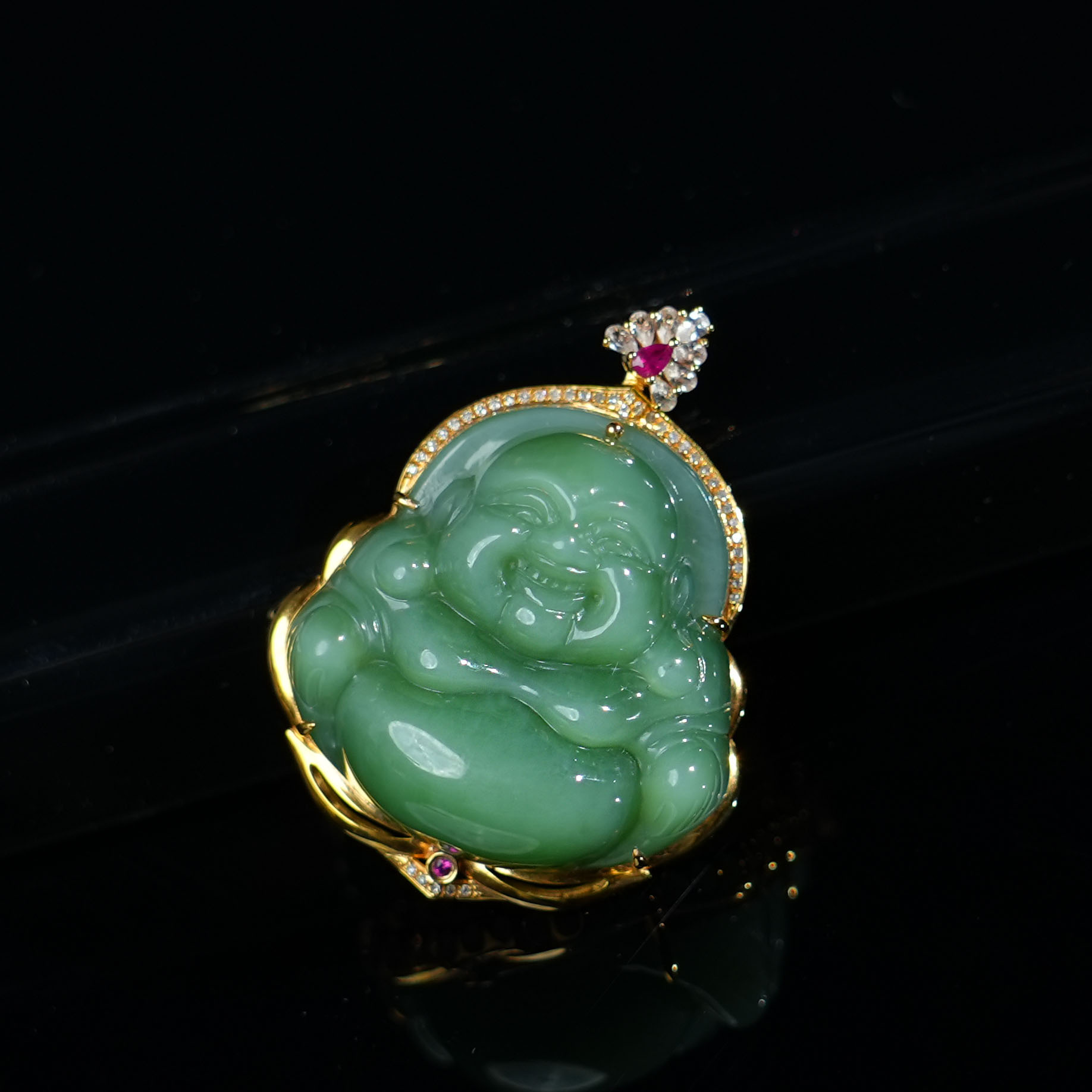 V姐|心选|和田玉俄碧玉佛公吊坠 42*32*13mm-18K-1F12199