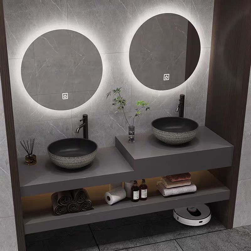 简约风格岩板高低洗手盆卫生间子母洗脸盆浴室柜组合套装