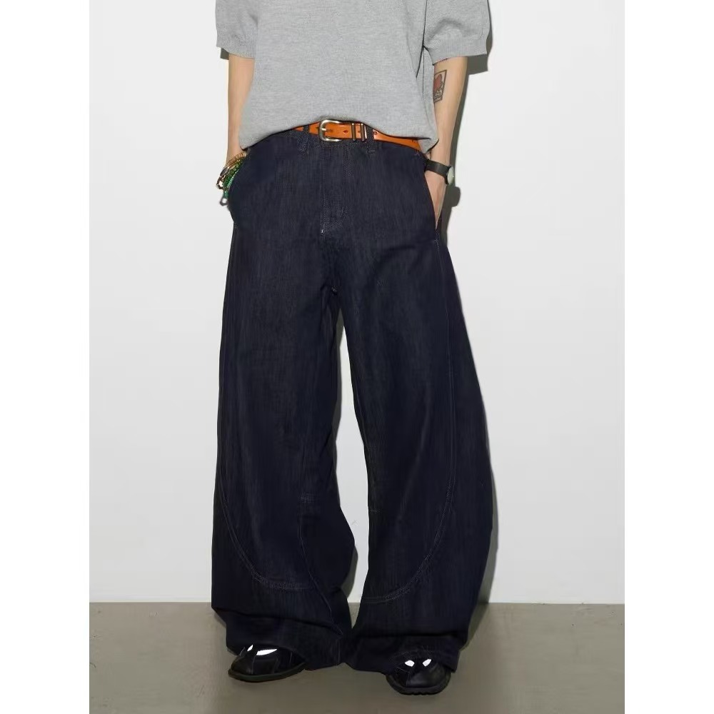 2025秋季美式复古原色廓形弯刀牛仔裤男女潮牌高级感香蕉休闲长裤