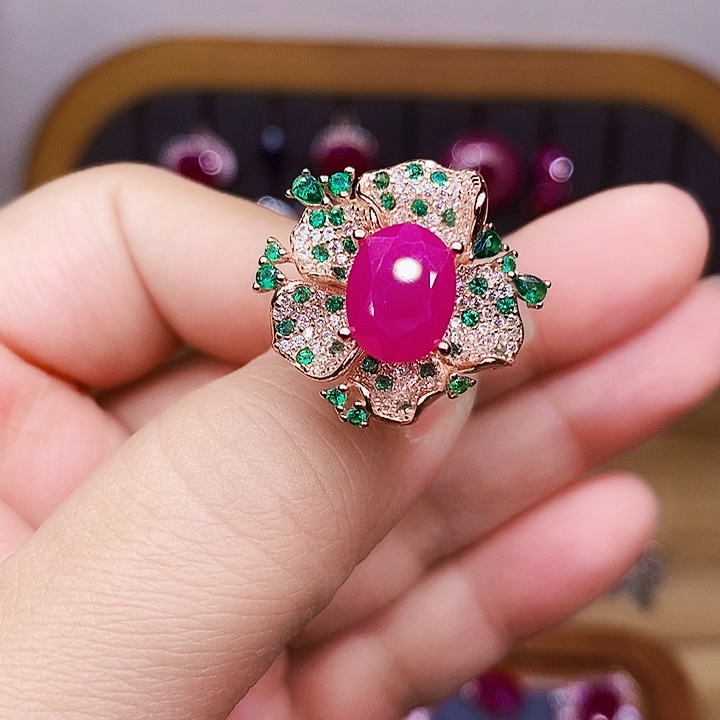 红宝石银S925镶嵌戒指