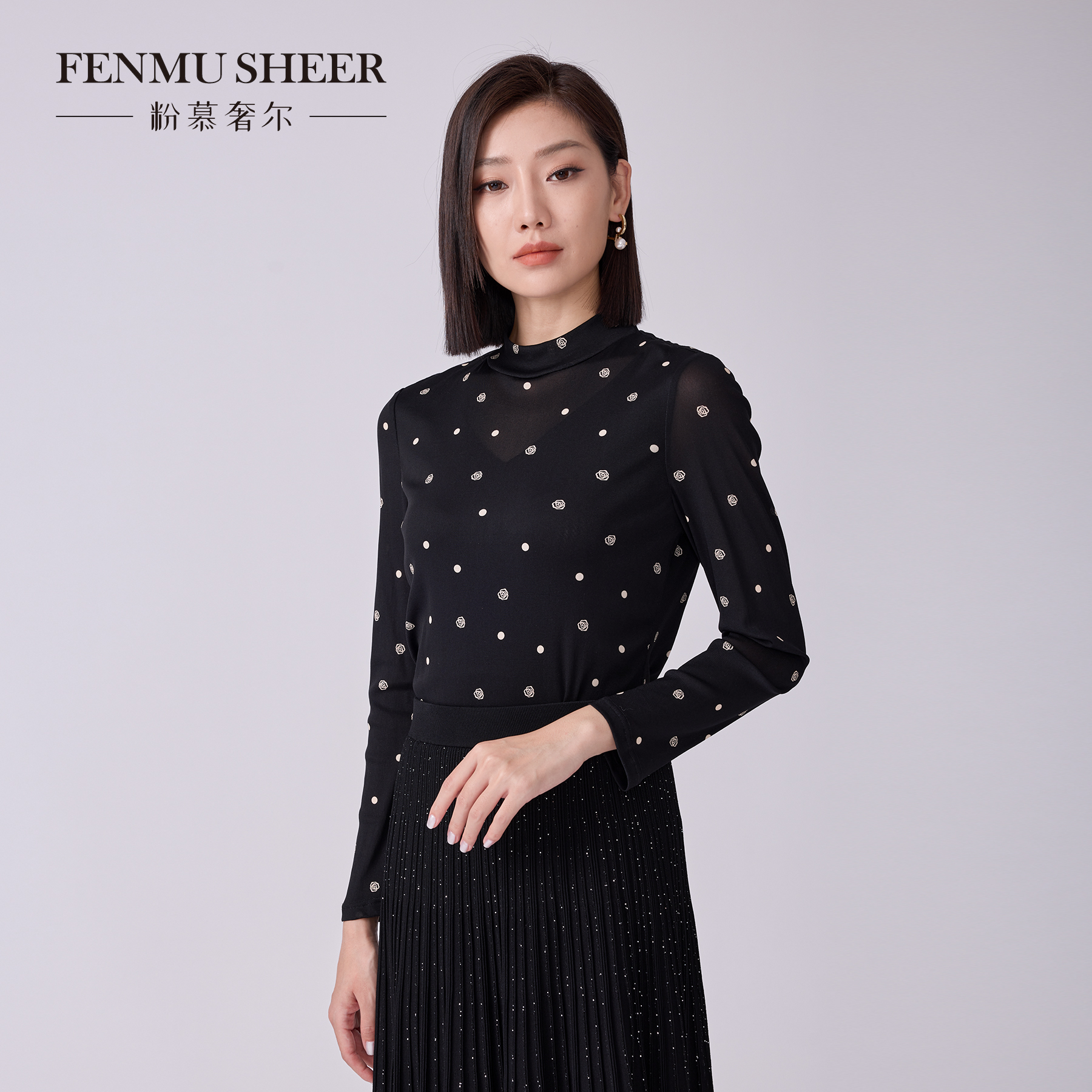 【苏西专属】粉慕奢尔『岩壁玫瑰』黑色复古波点衬衫气质雪纺衫J2350