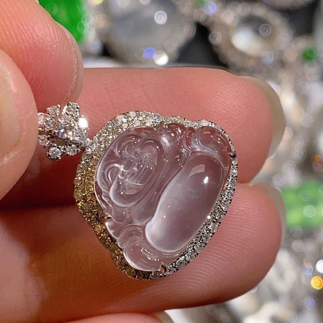 翡翠颈饰18K金镶嵌天然缅甸A货翡翠