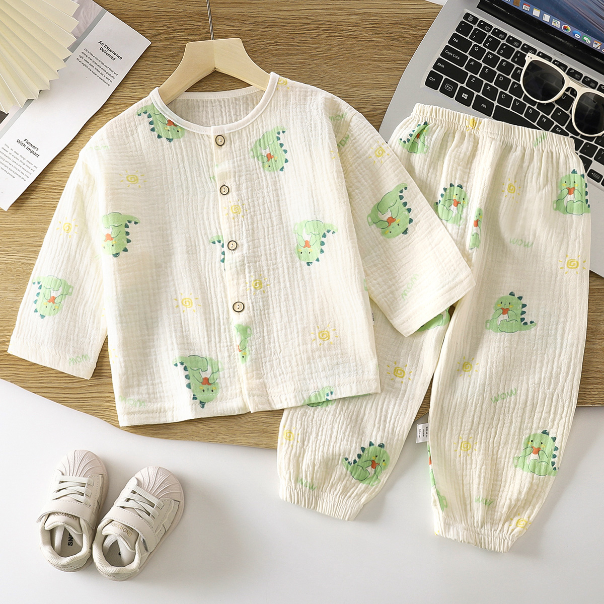 儿童家居服小孩夏季薄款睡衣女童长袖空调服纯棉套装宝宝卡通夏装