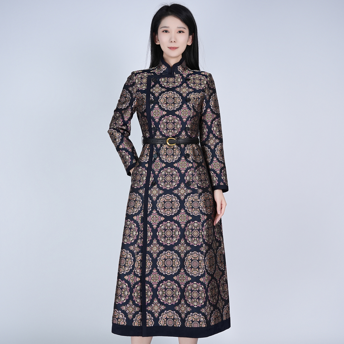 【宋锦战袍】中式高定百搭修身优雅中长织女星战袍连衣裙HAWM051113