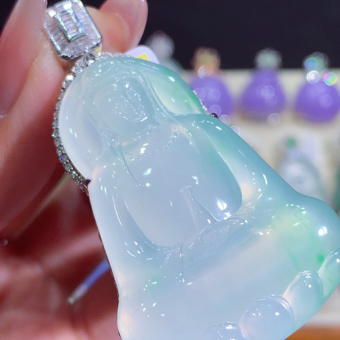 翡翠18K金镶嵌吊坠(不含链)