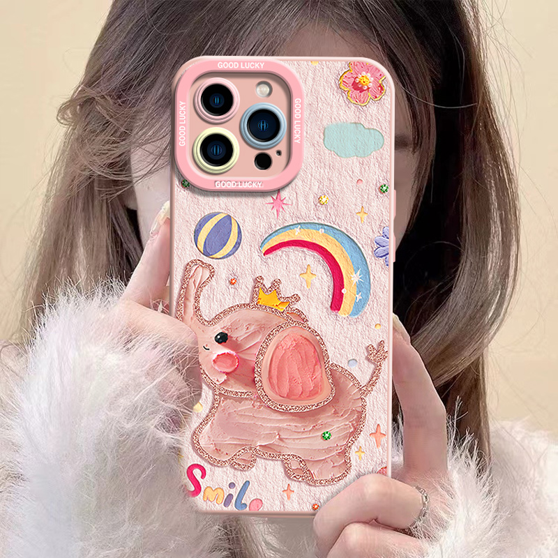 【苹果/华为/荣耀/OPPO/vivo小米】皇冠小象粉底天使眼防摔手机壳