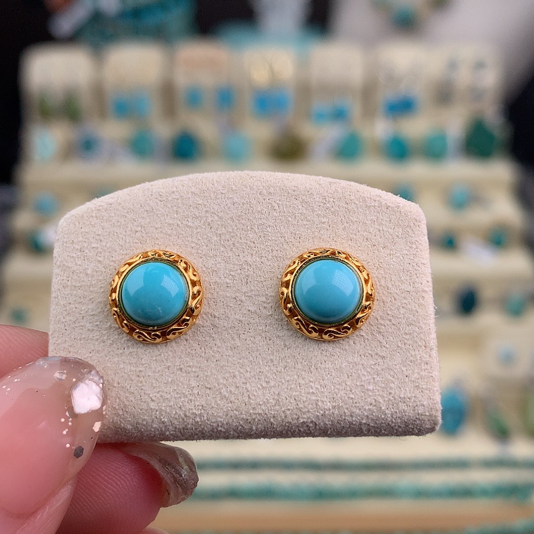 绿松石未镶嵌耳饰