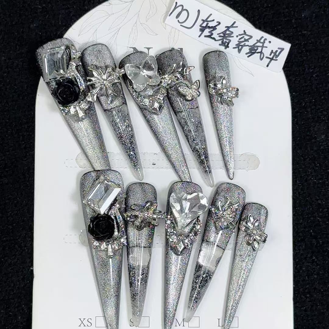 穿戴甲流沙穿戴甲重工纯手工穿戴甲满钻晕染轻奢爆闪春秋季流麻