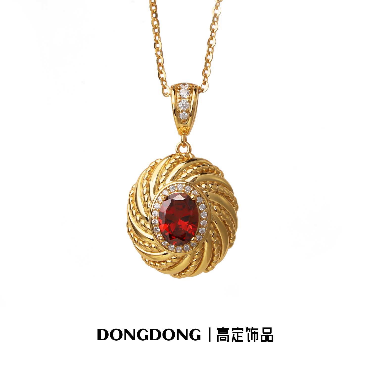 铜合金项链 DONGDONG高定饰品 设计感轻奢镶嵌红石项链 