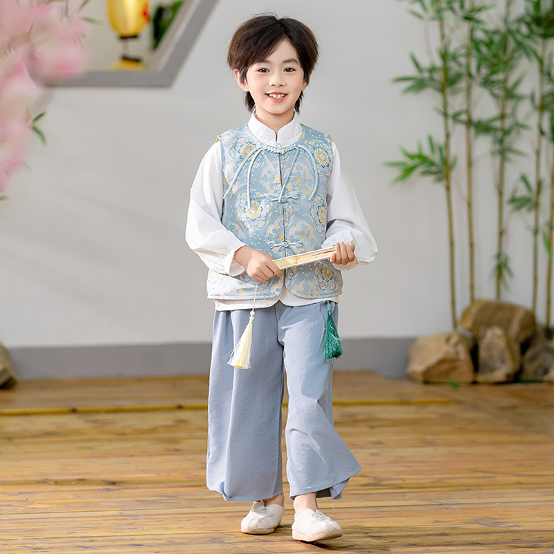 男童新中式汉服春秋2025新款儿童唐装国风古装三件套宝宝生日礼服