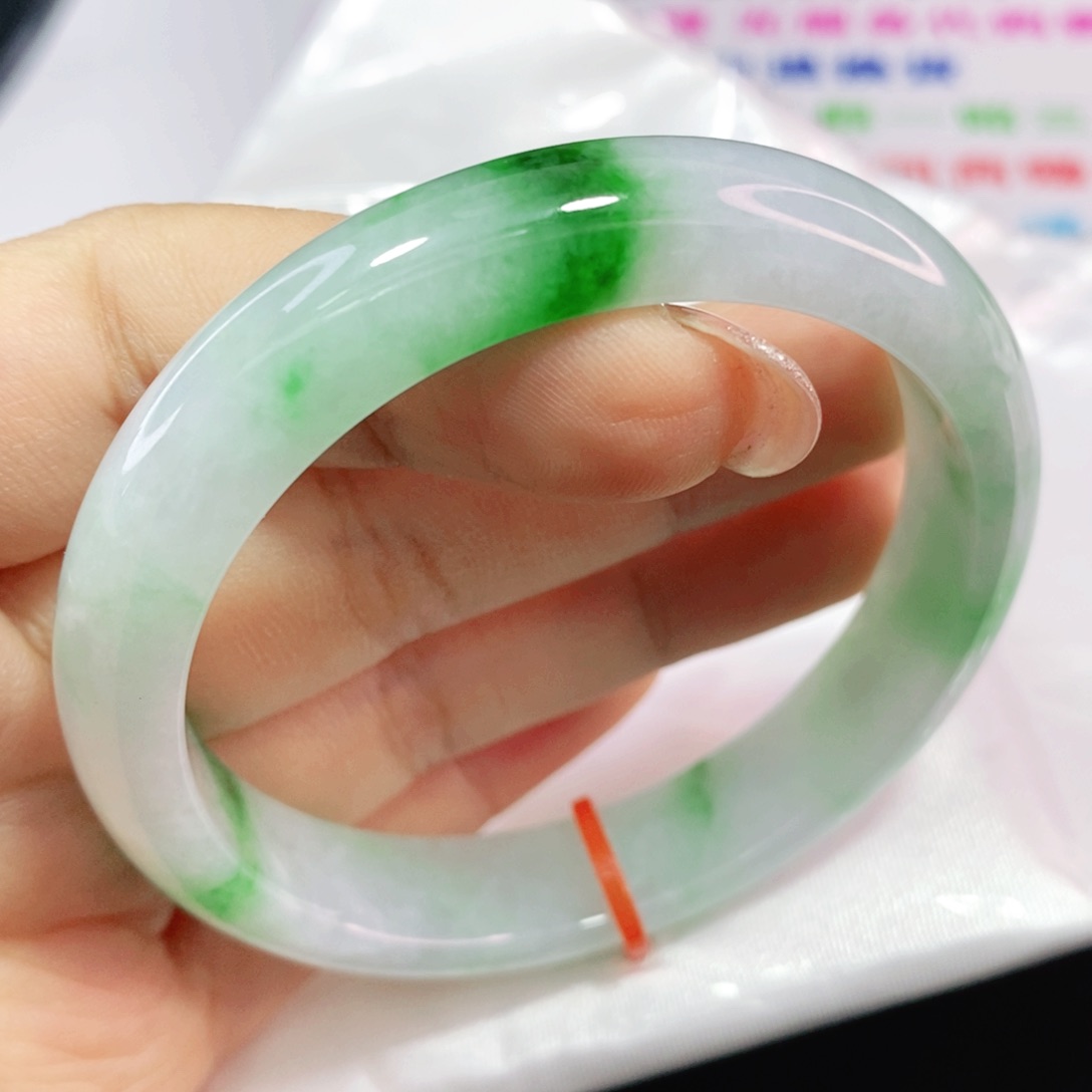 未镶嵌手镯翡翠55.3圈冰飘辣绿性价比高