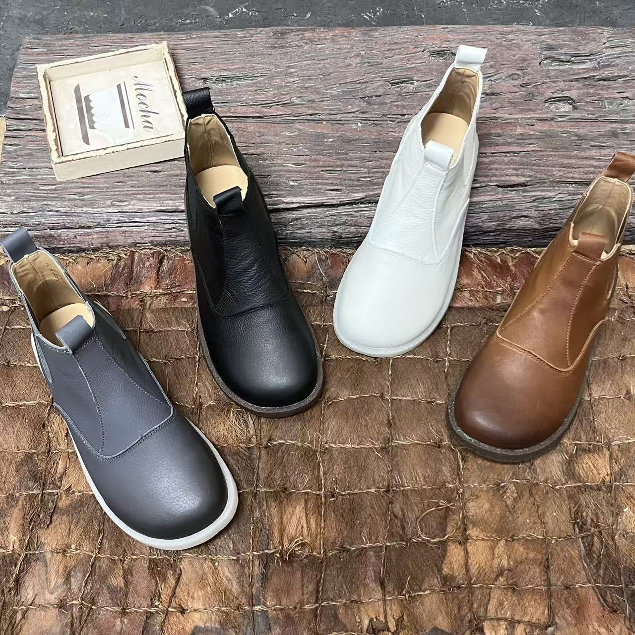 拙手作2025英伦短筒底跟一脚蹬朋克风切尔西软底单靴舒适