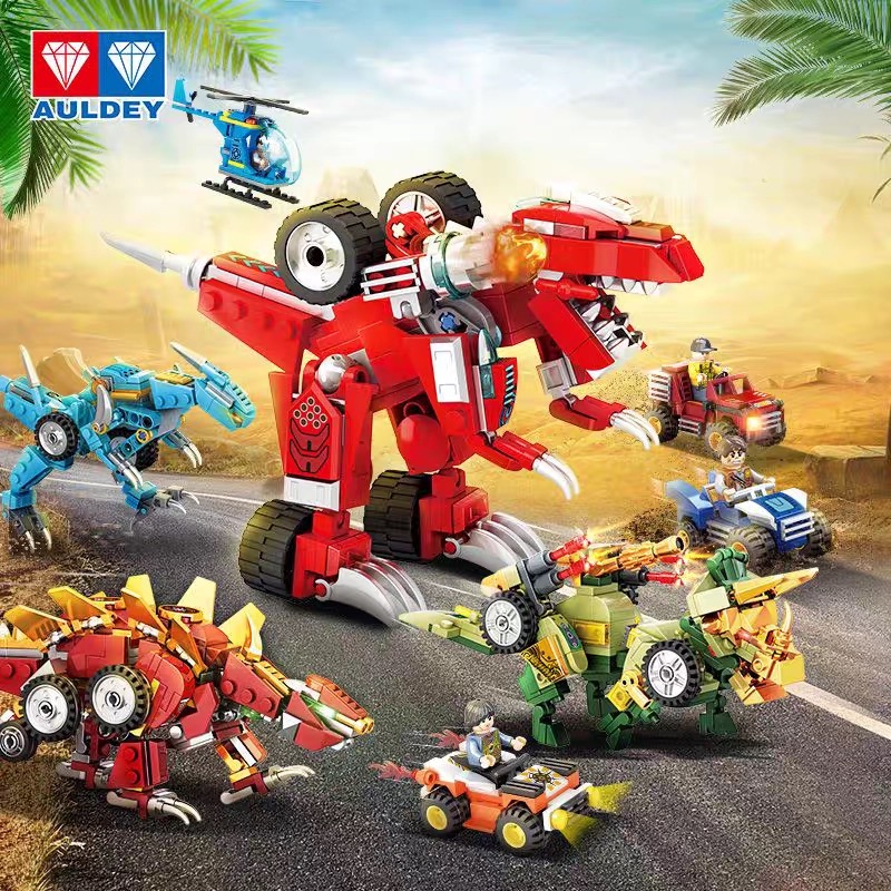 战猎暴龙系列恐龙变形小颗粒益智拼装机甲玩具