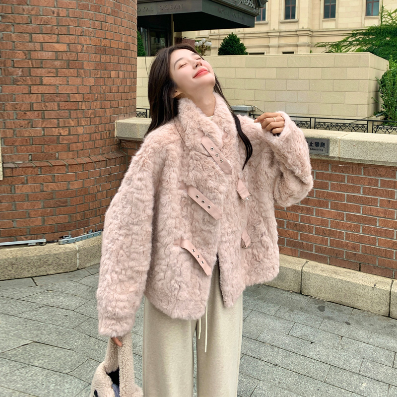 冬季百搭甜美风皮毛一体短外套2025新款小众ins风毛绒绒加厚棉衣