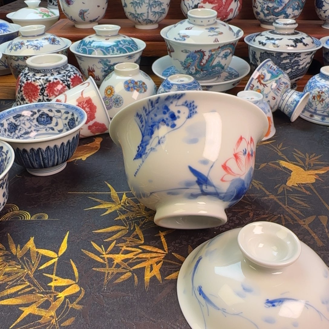 荷花鳜鱼盖碗一个杯杯杯杯杯