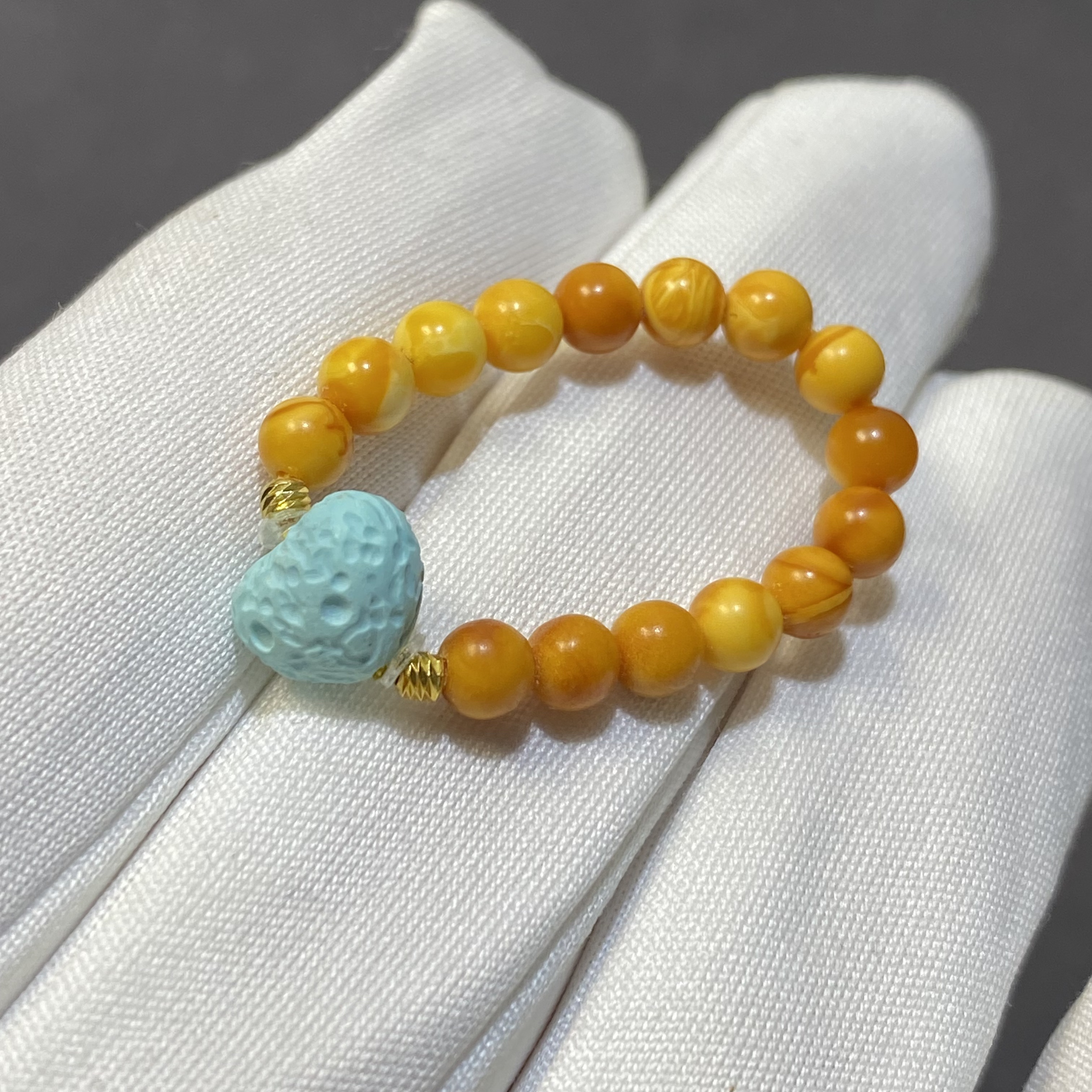 【亿轩珠宝】ZX134604花蜡圆珠戒圈diy绿松爱心4mm+