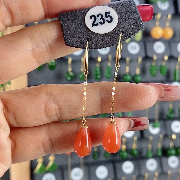 南红玛瑙耳饰18K金镶嵌