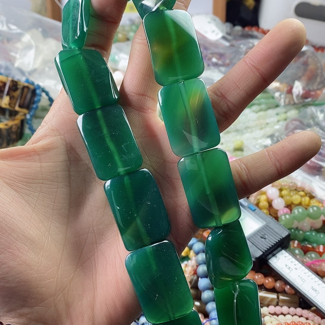 玛瑙/玉髓珠宝半成品合金一条天然21×30绿玛瑙无事牌E59