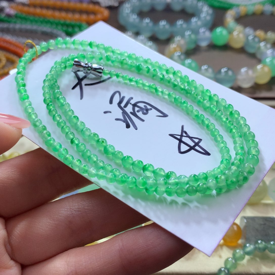 翡翠手链未镶嵌木那高冰甜绿项链卡2.7-3.7