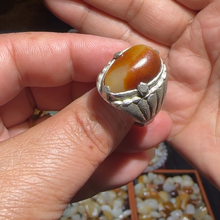 和田玉戒指银S925镶嵌10克