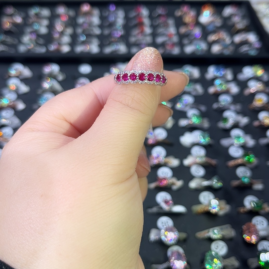 莫桑石非金属SH K白红宝七公主排戒-13