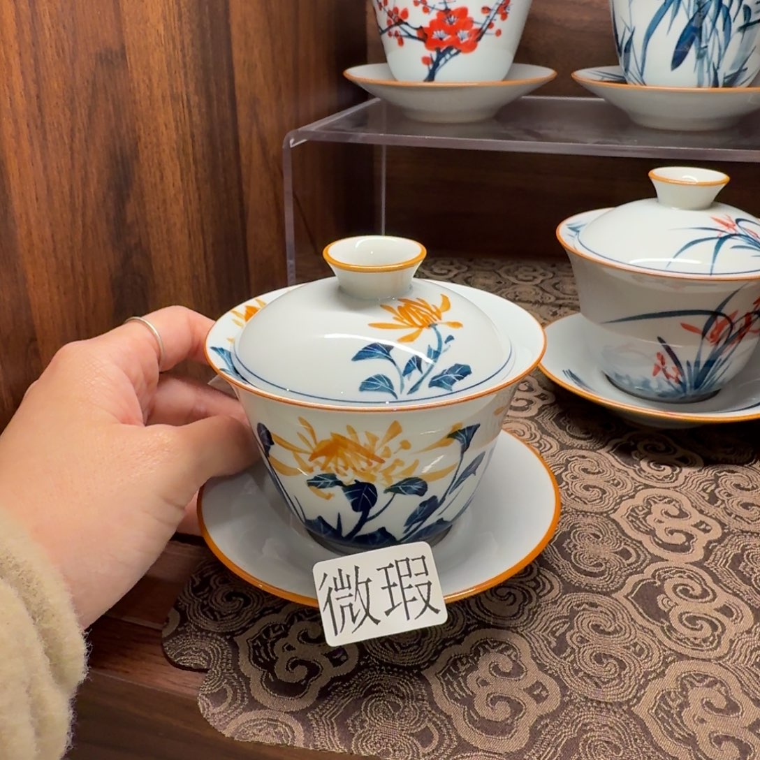 釉下手绘茶具微瑕
