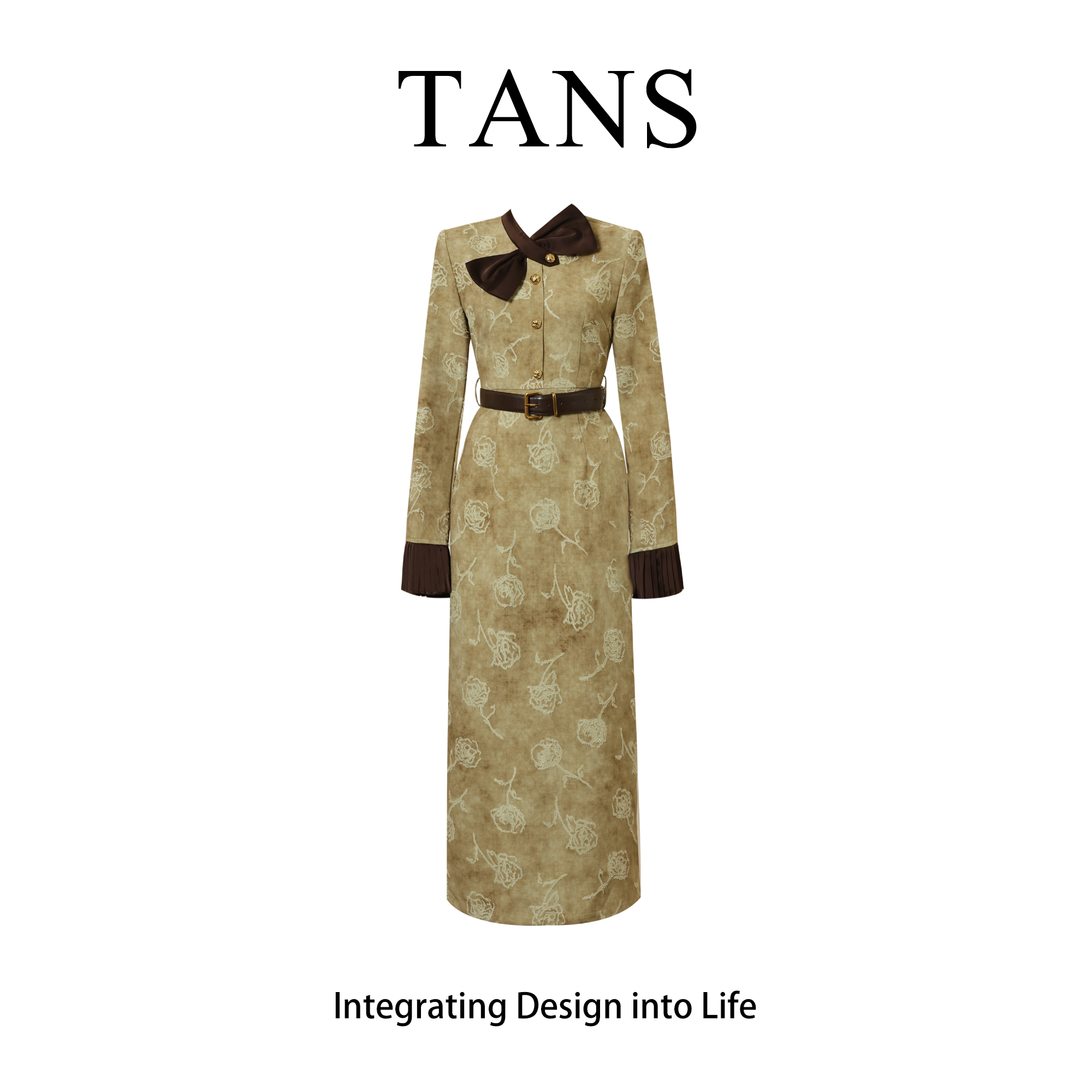 TANS【秋季新品】法式名媛小香风连衣裙女秋季收腰长裙子