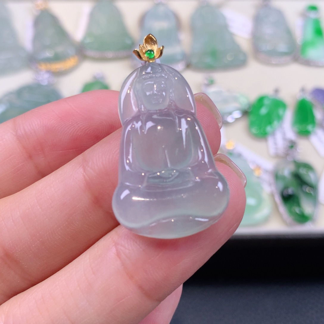 翡翠18K金镶嵌颈饰缅甸天然a货翡翠