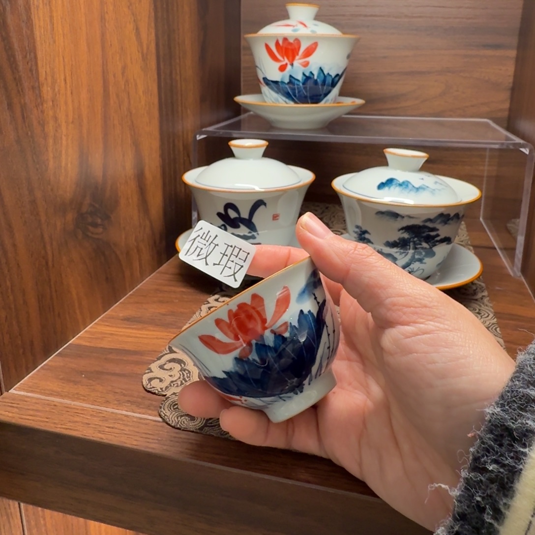 釉下手绘茶具微瑕