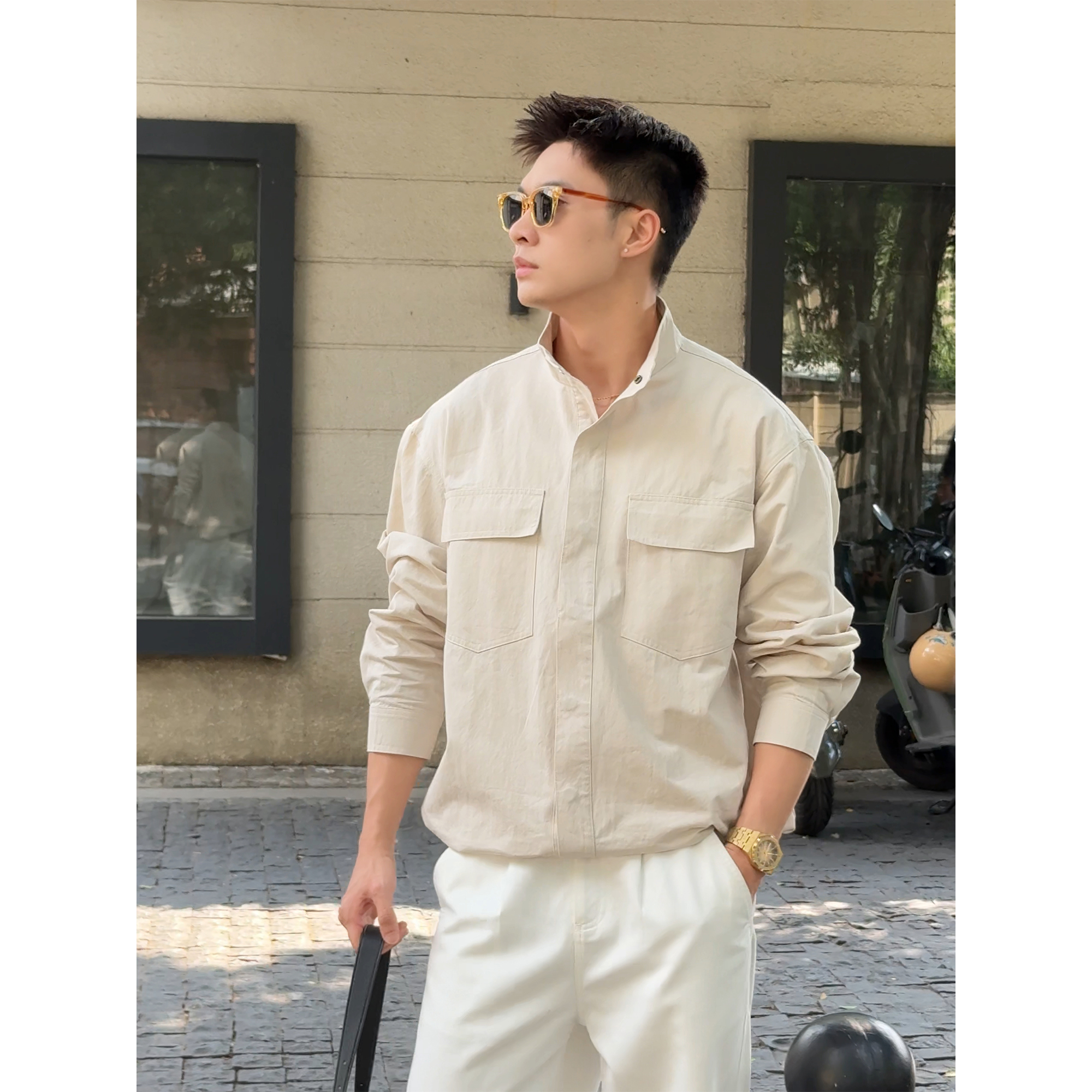 『首尔风情』高支精棉混纺立领宽松冲锋衣休闲夹克外套FL-25510 A8