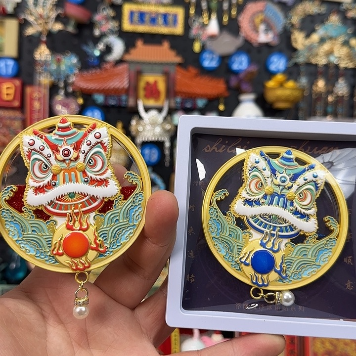 双层款醒狮金属流沙冰箱贴