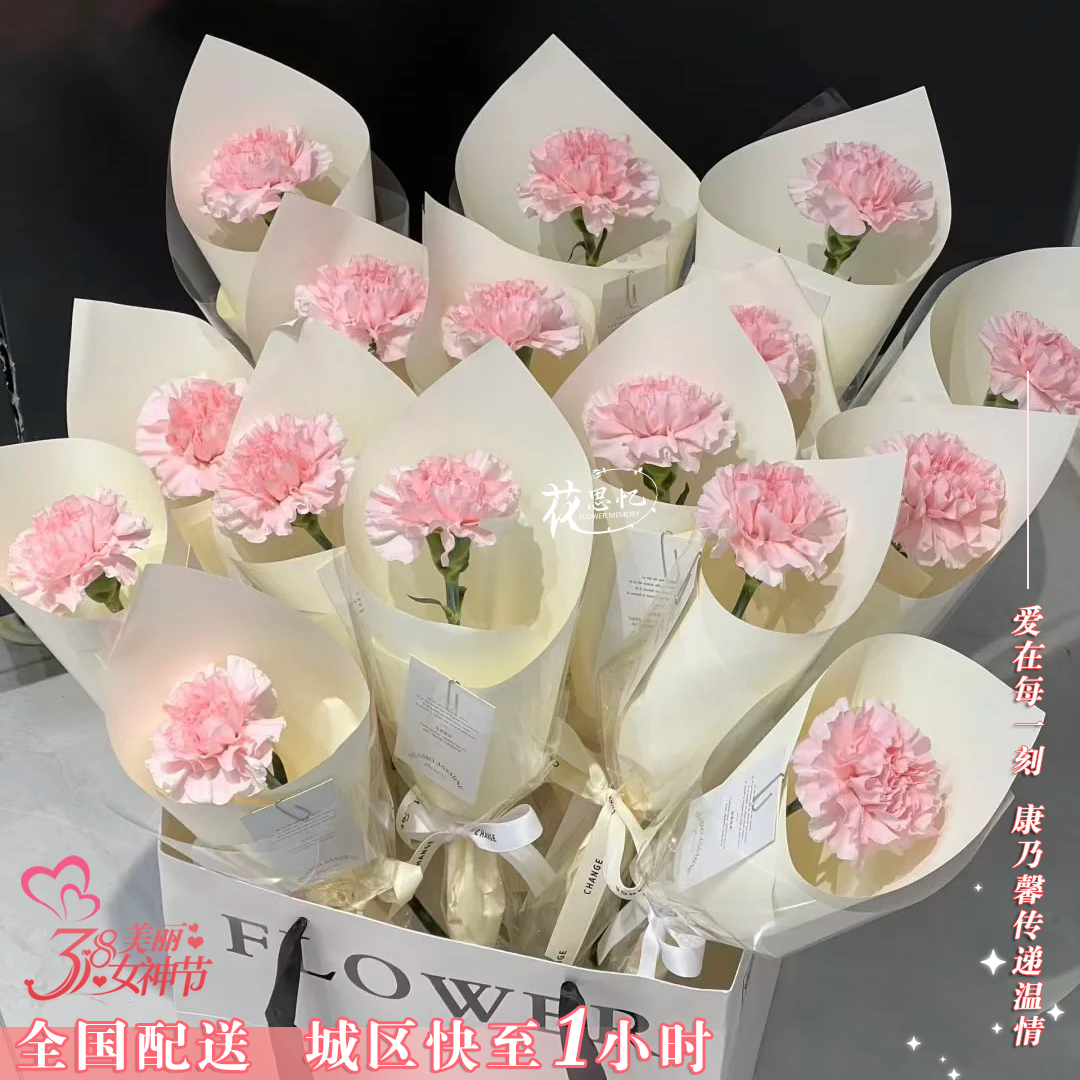 节日福利❤拍1发5【单枝粉色康乃馨】仪式感鲜花同城配送小时达企业团购员工关怀送员工送朋友