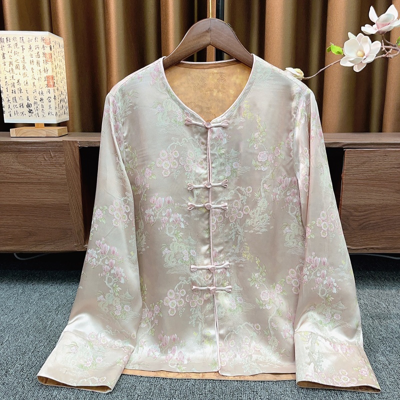 『静菡』新中式国风粉色开衫2025新款高级感外套显气质刻花上衣