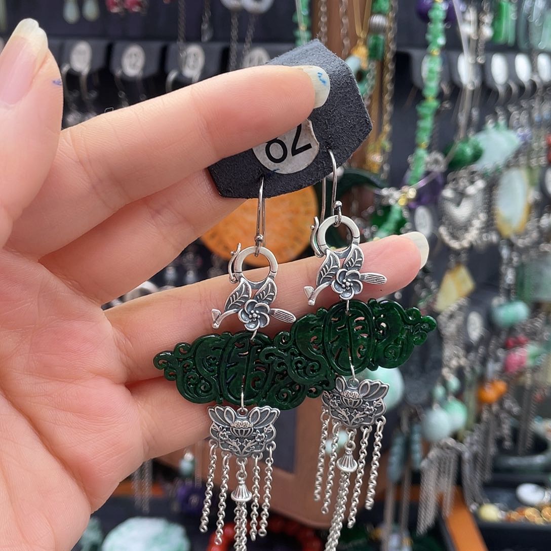 翡翠银S925镶嵌耳饰墨***浅676ghjhhh