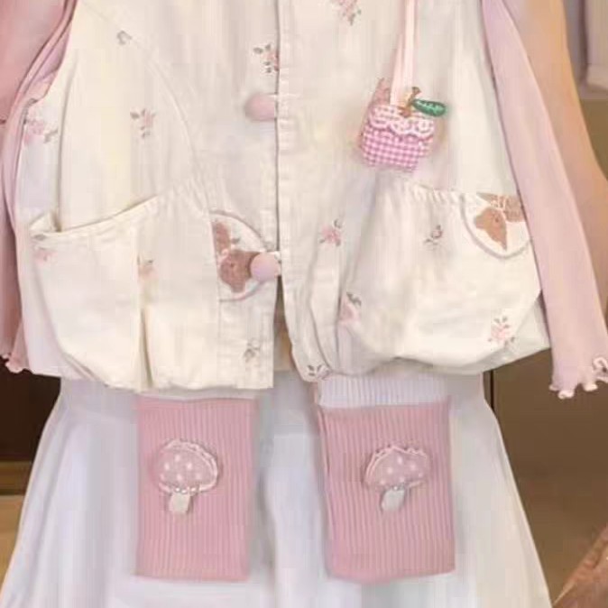女童秋季马甲套装2025新款儿童宝宝洋气碎花背心长袖打底裤三件套