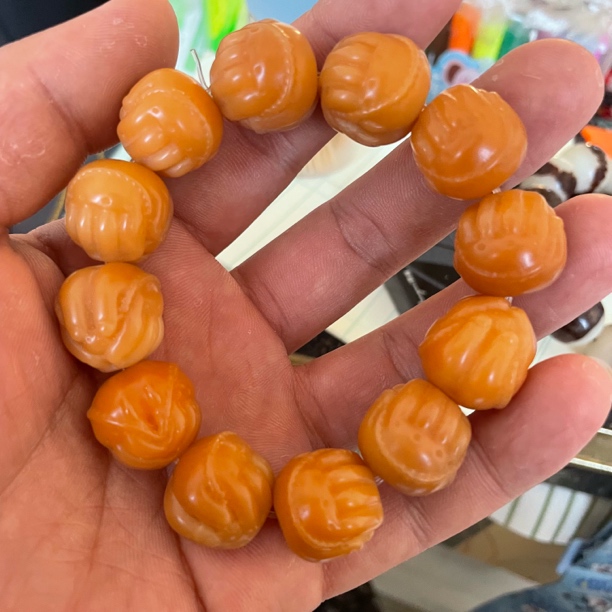 精品风化老果纯手工雕刻菩提手串（佛头醒狮佛手）