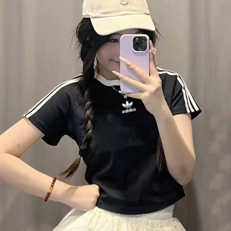 品牌撤柜刺绣logo运动休闲百搭女士短款短袖