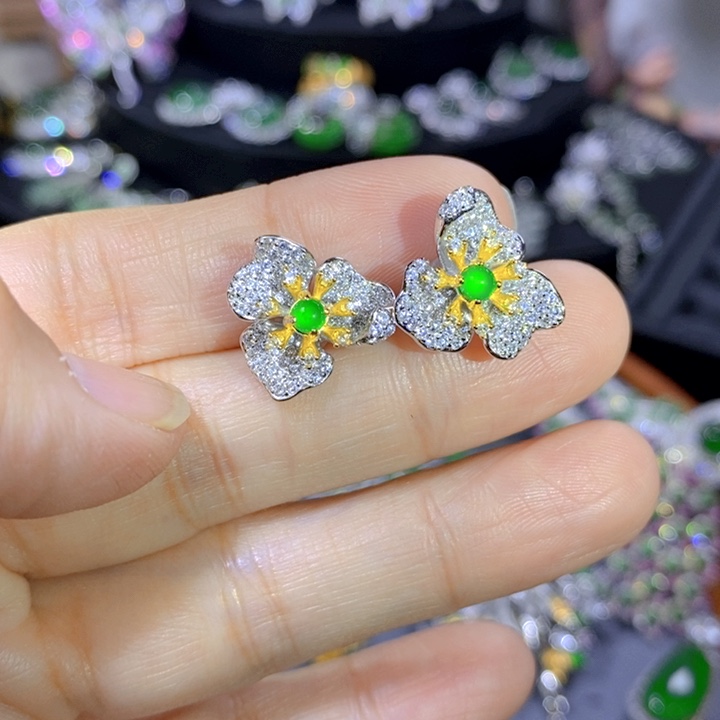 翡翠戒指银S925镶嵌天然翡翠