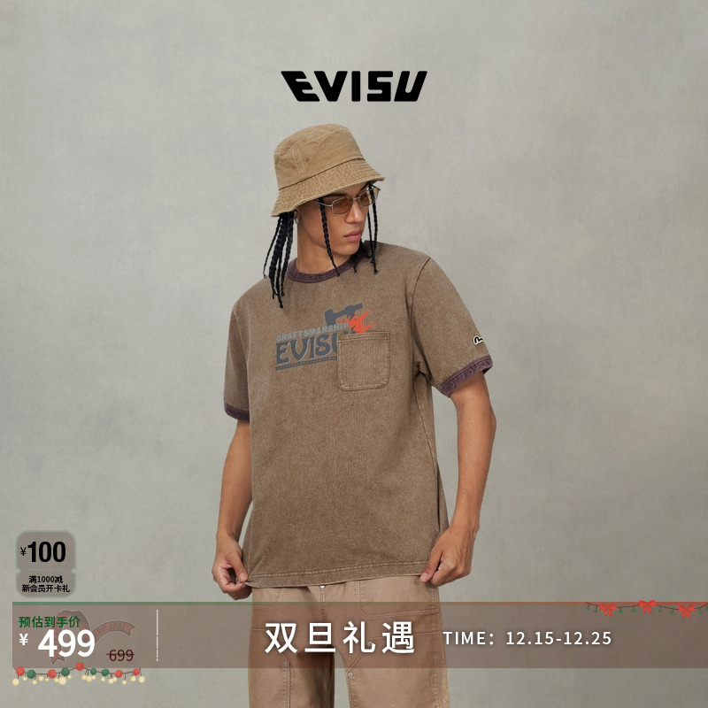 EVISU福神 2025秋男工装印花宽版滚边T恤2EAEJM5TS6025RXCT