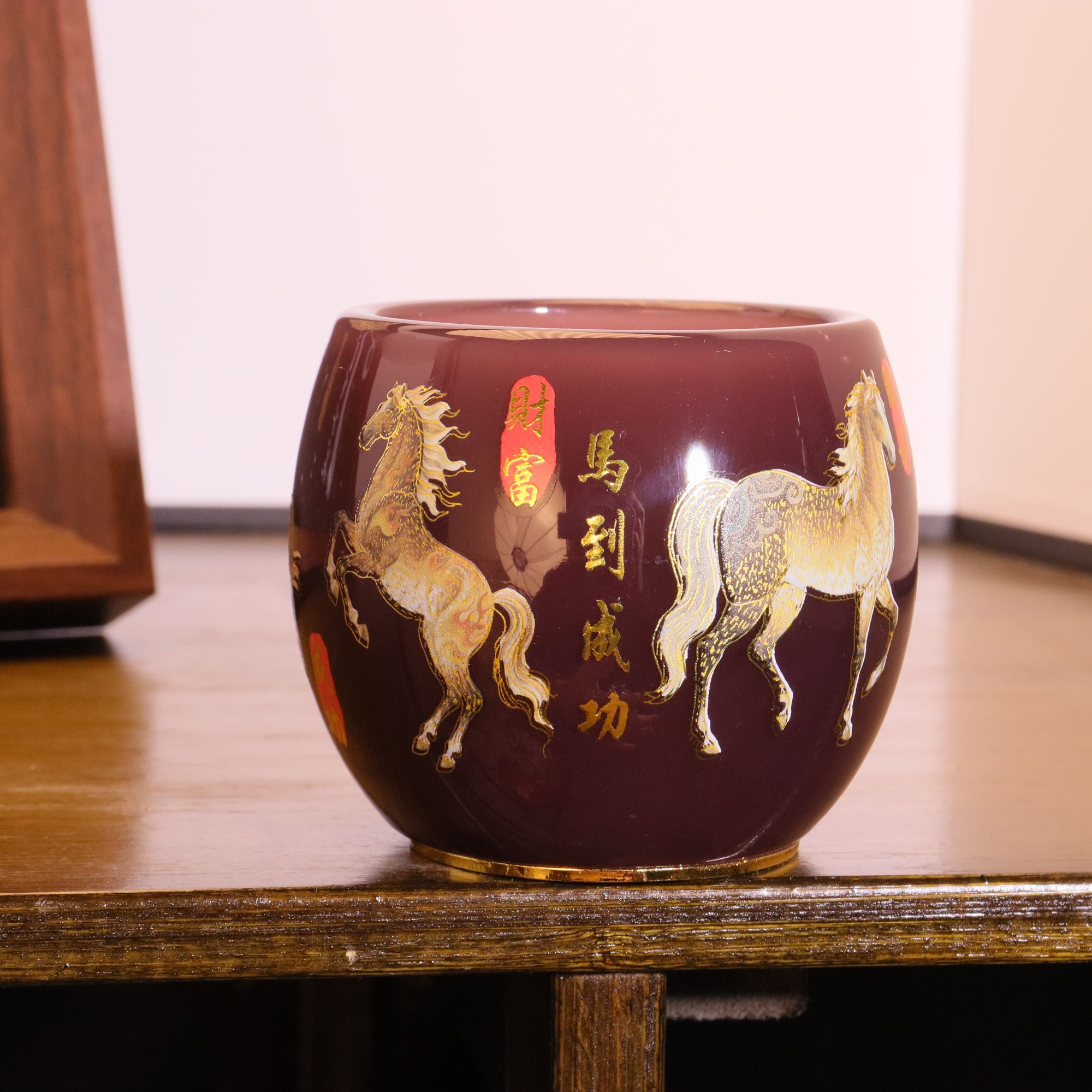 正品《生肖-马到成功》葡萄紫夜光琉璃功德杯/容量80毫升/寻玉