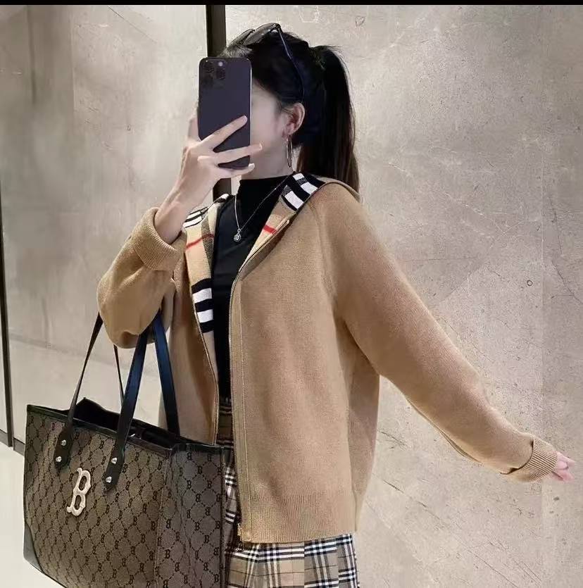 战马2025年秋冬绵羊毛针织开衫外套新款双面连帽卫衣