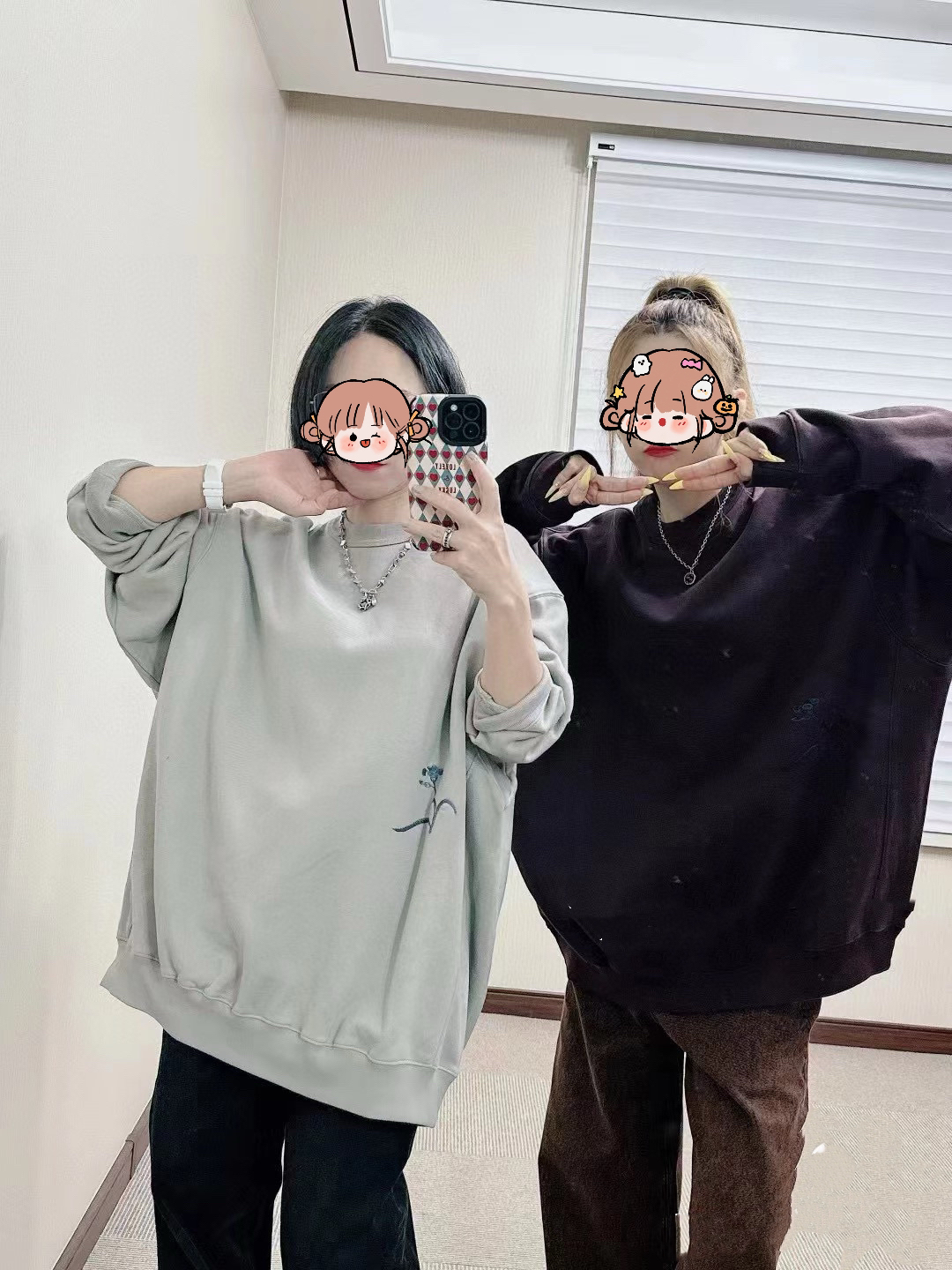 韩版南南萱草花宽松休闲中长款圆领卫衣刺绣加绒加厚卫衣