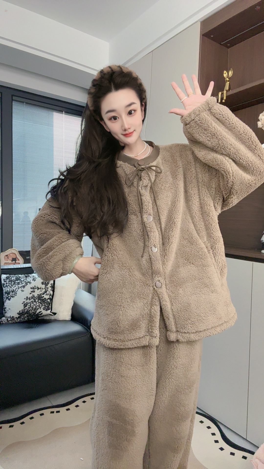 2025睡衣秋冬季云朵绒加厚睡衣女家居服冬款宽松慵懒韩系