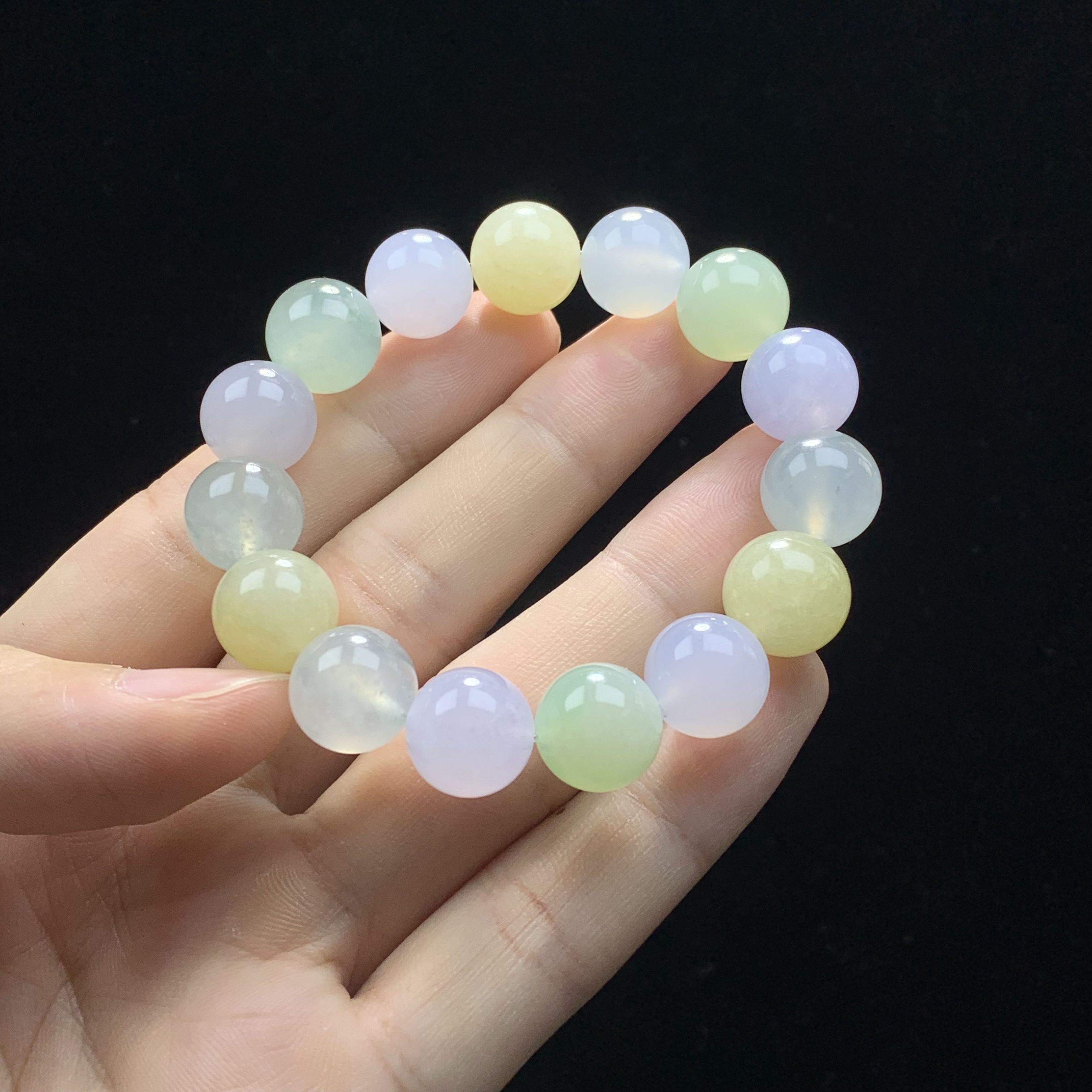 【梓晶花漾】缅甸A货冰种胶感圆珠手串单圈女款清新精美马卡龙多宝