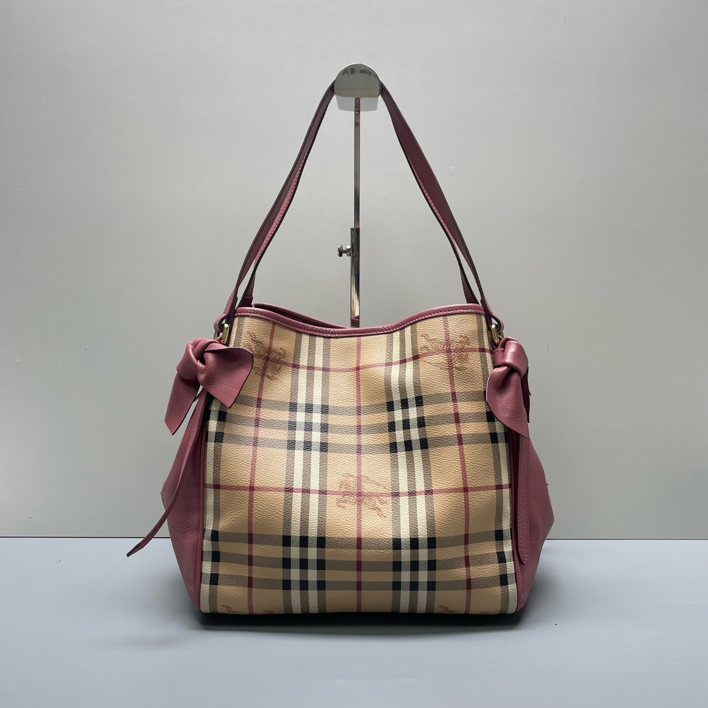 95新 BURBERRY/博柏利 优选/粉拼战马格纹托特包少子包/26×26×17