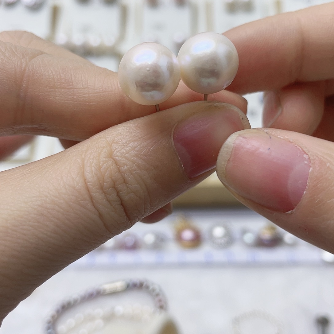 大***r淡水珍珠耳饰银S925镶嵌