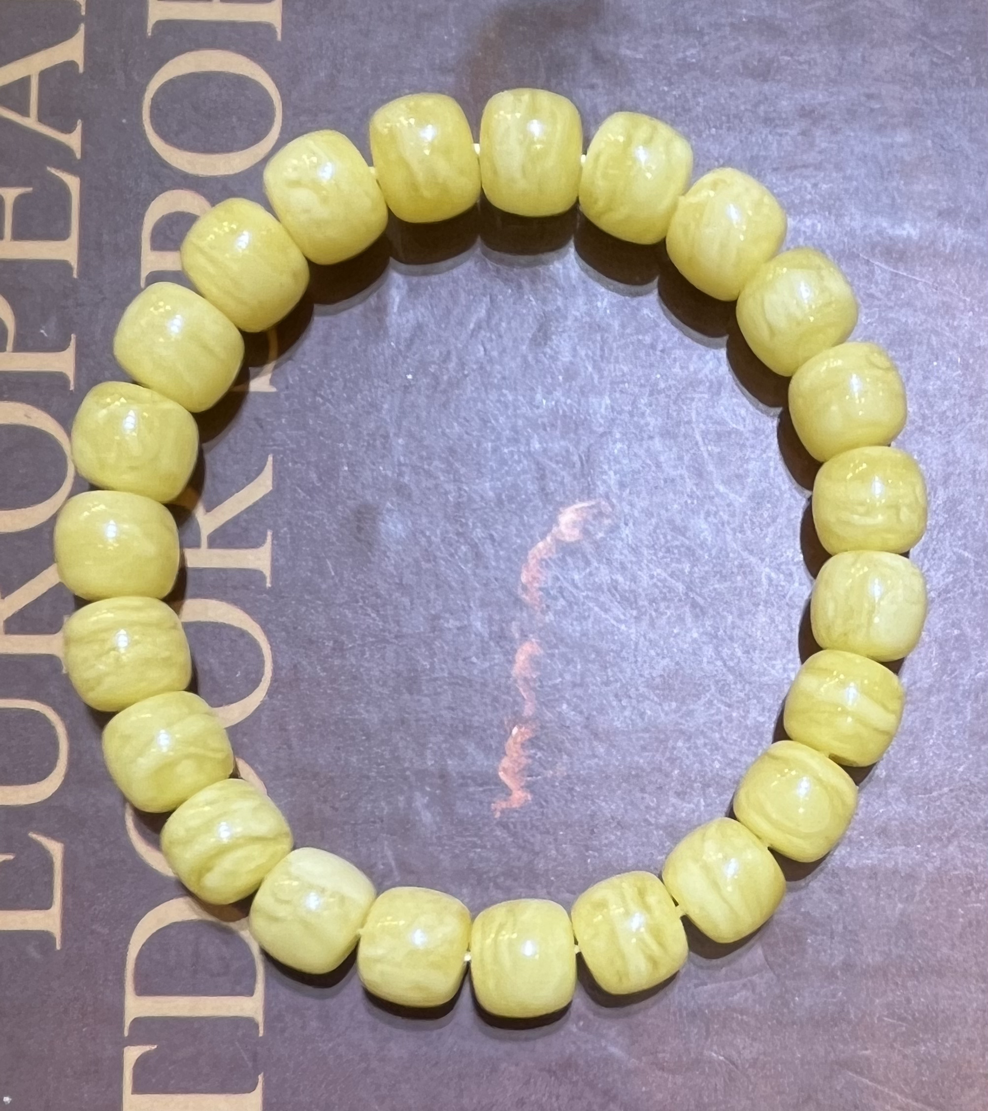 琥珀白花蜜蜡精工老型手串，10m，13.7g，天然原矿